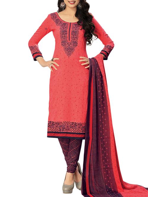 pink synthetic unstitched churidaar suit - 15264780 - Very Small Image - 1