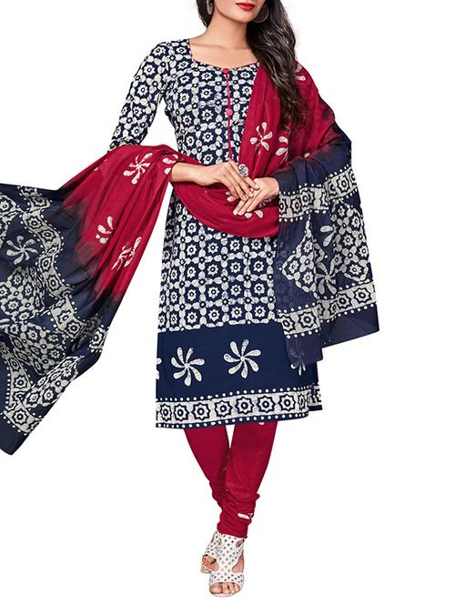blue cotton unstitched salwar suit - 15264841 - Very Small Image - 1