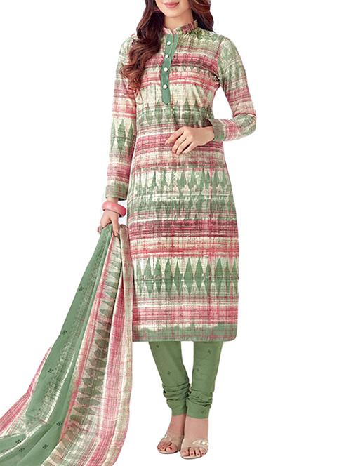 cream cotton unstitched churidaar suit - 15264855 - Very Small Image - 1