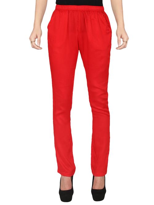 red solid rayon pleated trouser - 15265481 - Very Small Image - 1