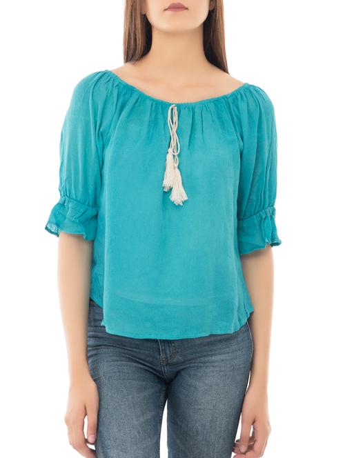 drawstring neckline off-shoulder top - 15266568 - Very Small Image - 1