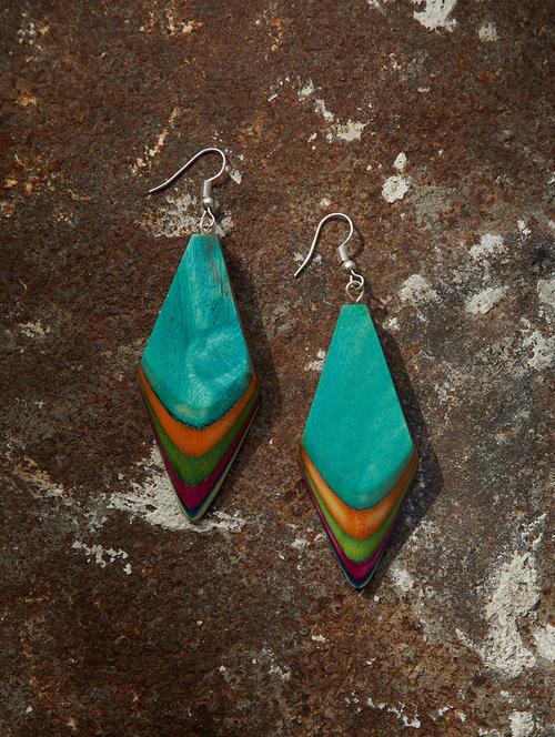 multi colored wood drop earring - 15266763 - Very Small Image - 1