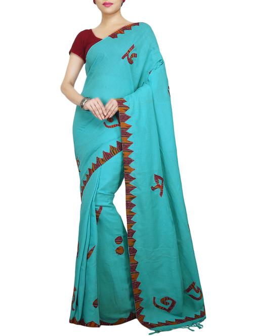 turquoise cotton tant saree with blouse - 15266843 - Very Small Image - 1