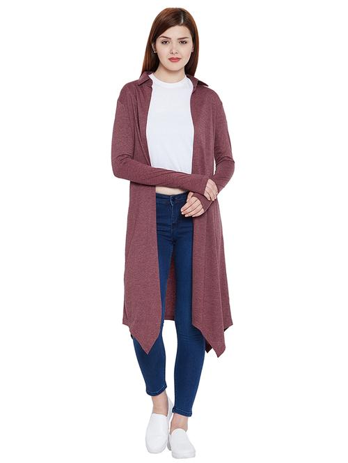 maroon solid asymmetrical shrug - 15267849 - Very Small Image - 1