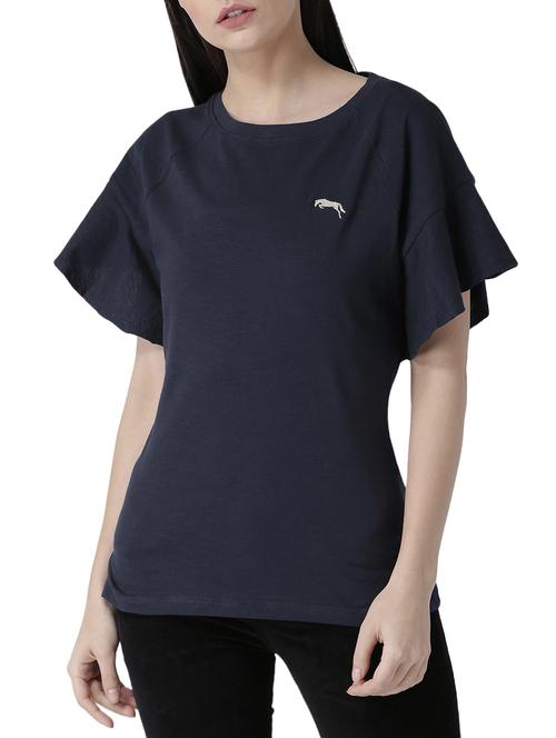 navy blue bell sleeves cotton top - 15268241 - Very Small Image - 1