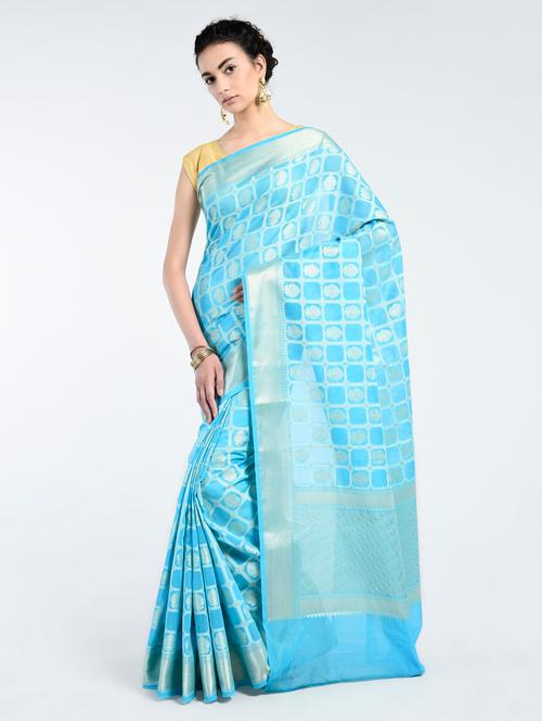 geometrical zari motif banarasi saree - 15268539 - Very Small Image - 1