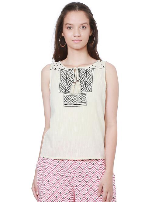 tie-up neck embroidered top - 15269437 - Very Small Image - 1