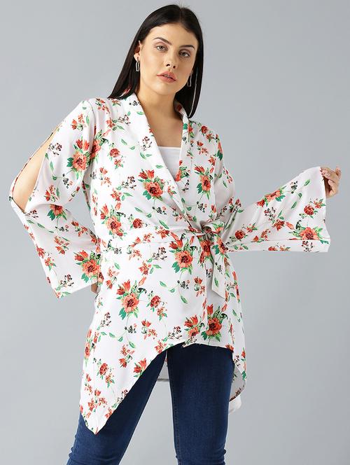 asymmetric floral self tie waist top - 15270188 - Very Small Image - 1