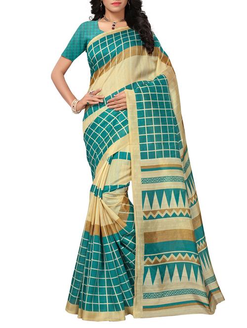 turquoise cotton silk bhagalpuri saree with blouse - 15270592 - Very Small Image - 1