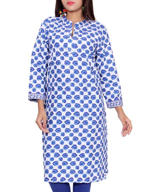 blue cotton straight kurta - 15272195 - Very Small Image - 1