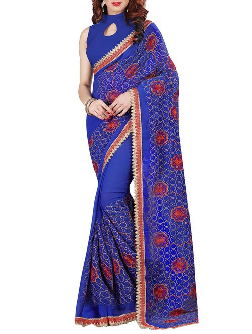 blue chiffon embroidered saree - 15272310 - Very Small Image - 1