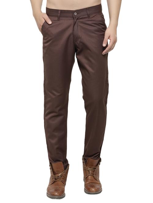 brown cotton blend flat front casual trouser - 15273010 - Very Small Image - 1