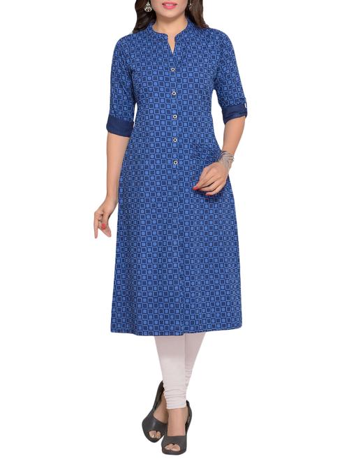 blue denim aline kurta - 15273687 - Very Small Image - 1
