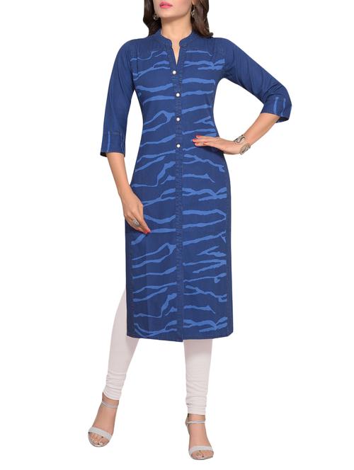 blue denim straight kurta - 15273693 - Very Small Image - 1