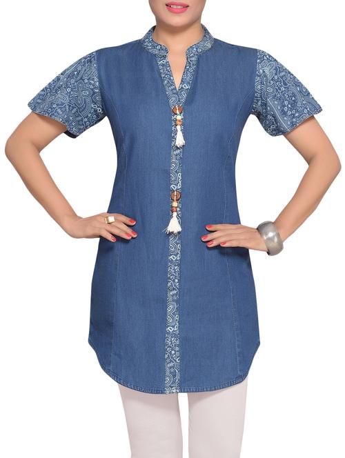 blue denim a-line kurti - 15273697 - Very Small Image - 1