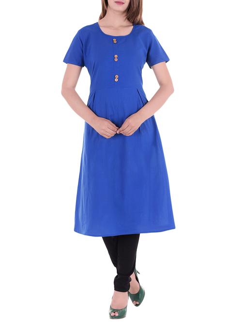 blue cotton a-line solid kurta - 15273711 - Very Small Image - 1