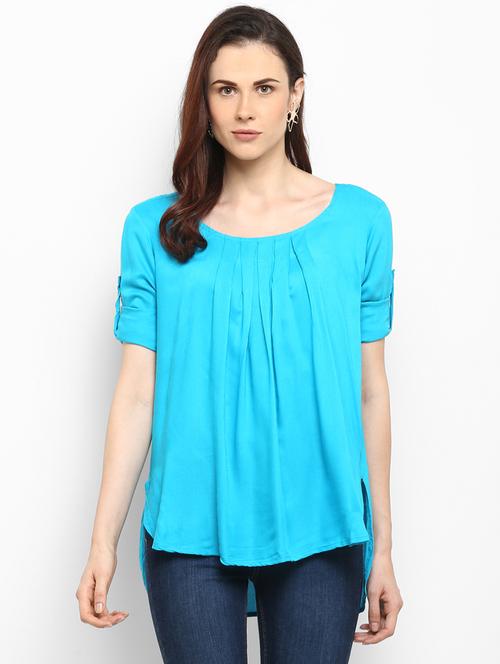 blue solid rayon asymmetrical top - 15273713 - Very Small Image - 1