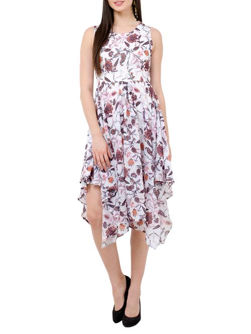 round neck floral asymmetric dress - 15273737 - Very Small Image - 1