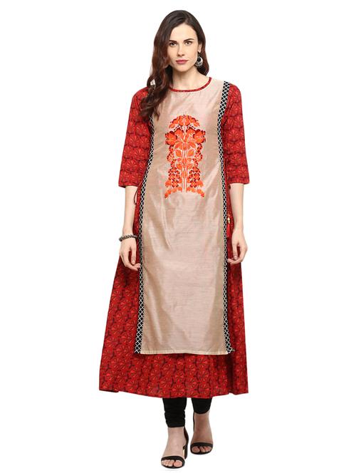 beige chanderi layered kurta - 15276896 - Very Small Image - 1