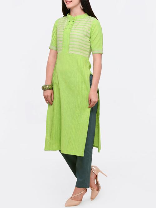 green khadi straight kurta - 15277485 - Very Small Image - 1