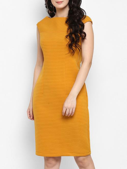 yellow solid self striped dress - 15277624 - Very Small Image - 1
