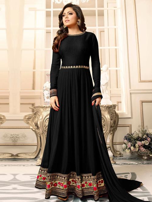 embroidered semi-stitched anarkali suit - 15277811 - Very Small Image - 1