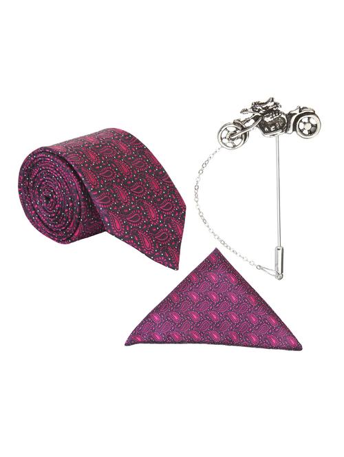 black::pink micro tie with pocket square and brooch - 15278053 - Very Small Image - 1