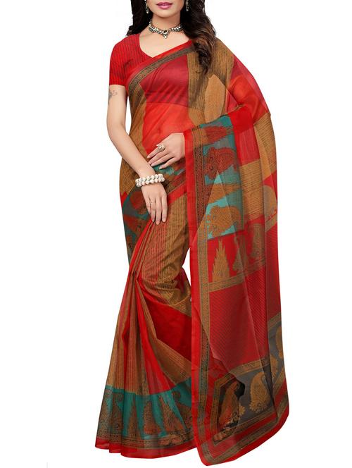 red kota cotton doria saree with blouse - 15278691 - Very Small Image - 1