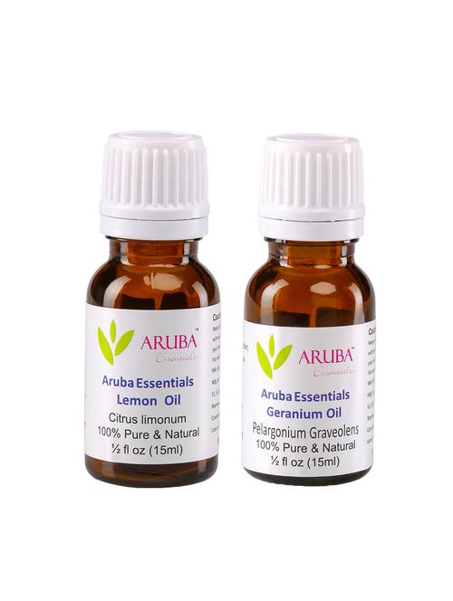aruba essentials lemon  oil & geranium  oil 100% undiluted combo of 15 ml each - 15278899 - Very Small Image - 1