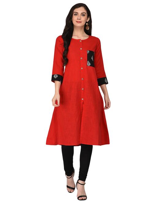 a-line patch pockets kurta - 15279977 - Very Small Image - 1