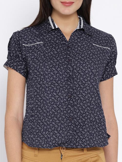 navy blue cotton printed shirt - 15280299 - Very Small Image - 1
