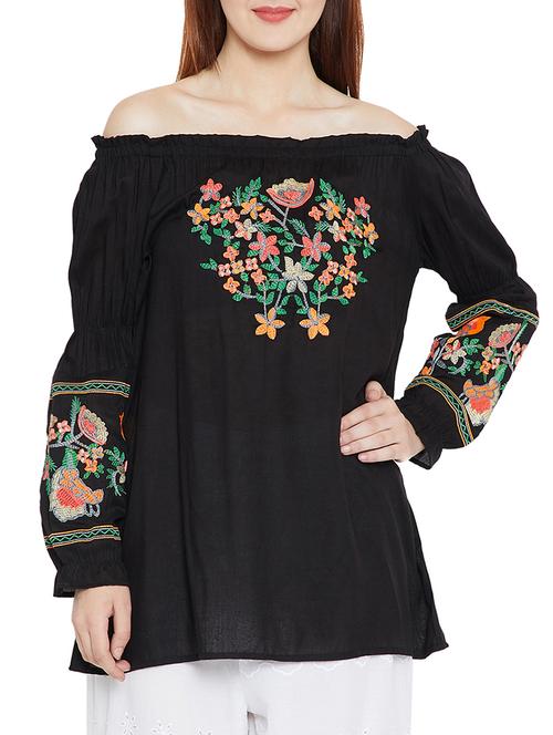 floral embroidered off shoulder tunic - 15280883 - Very Small Image - 1