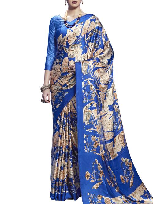 all over printed crepe saree with blouse - 15284076 - Very Small Image - 1