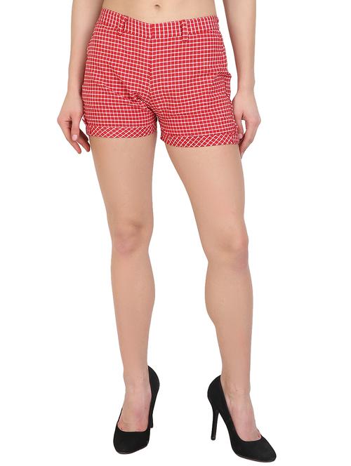 red checkered cotton shorts - 15284607 - Very Small Image - 1