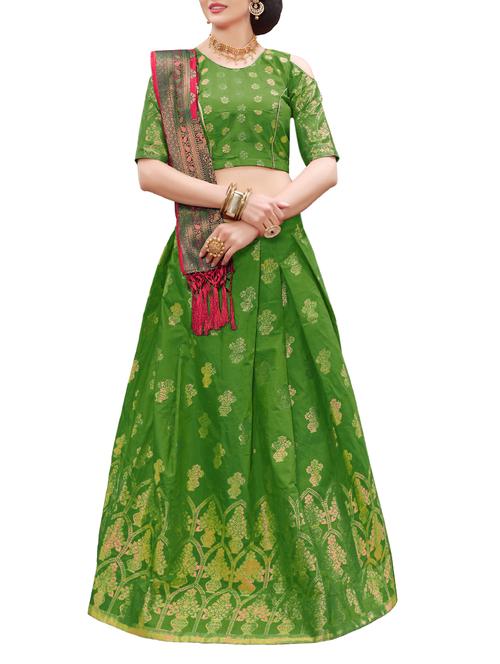 green jaquard flared lehenga - 15284645 - Very Small Image - 1