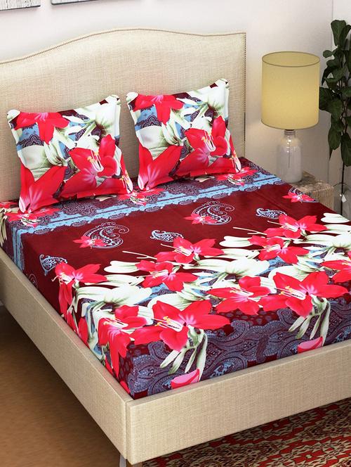 polycotton floral double bedsheet with 2 pillow covers - 15285185 - Very Small Image - 1