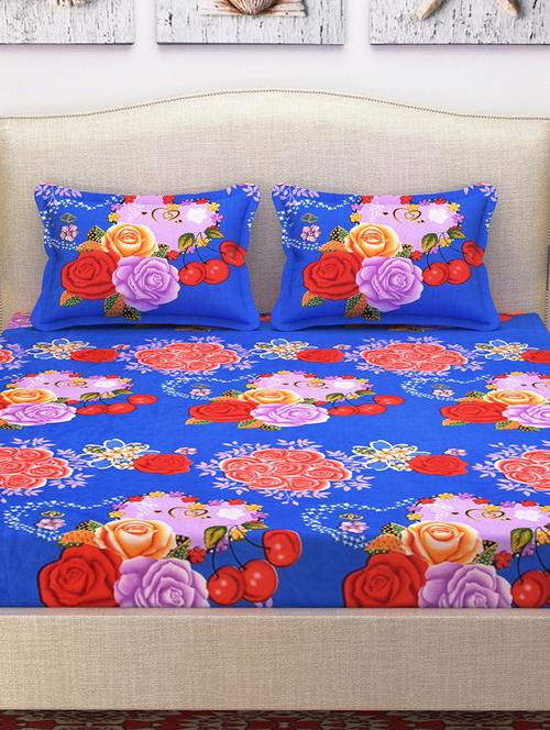 polycotton floral double bedsheet with 2 pillow covers - 15285202 - Very Small Image - 1