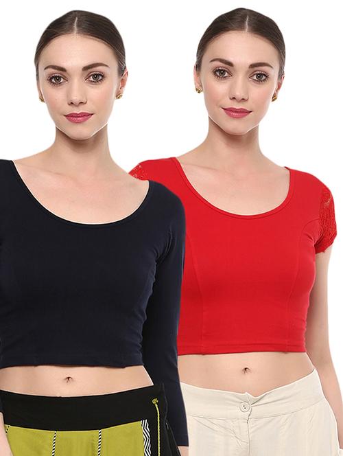 multi colored cotton lycra combos blouse - 15287645 - Very Small Image - 1