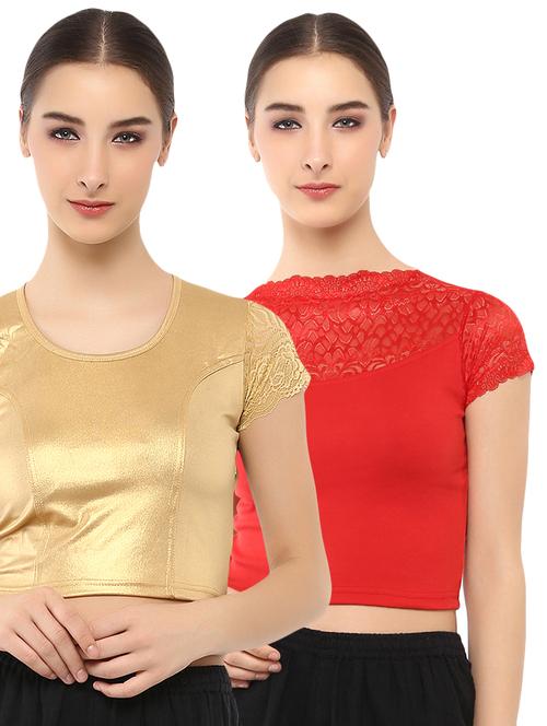 multi colored cotton lycra combos blouse - 15287866 - Very Small Image - 1