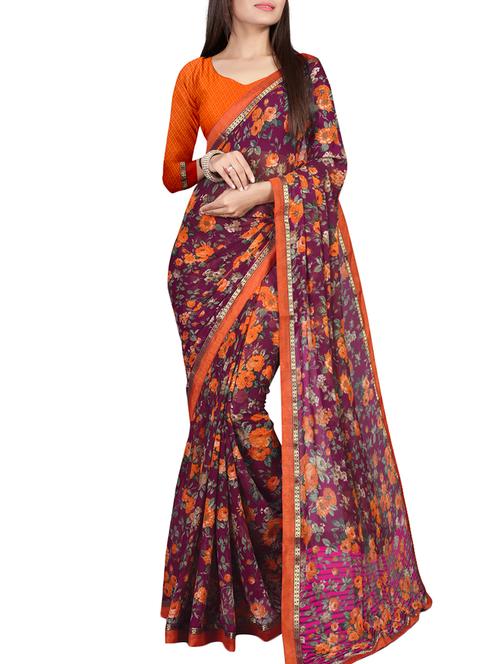 pink printed saree with blouse - 15287924 - Very Small Image - 1