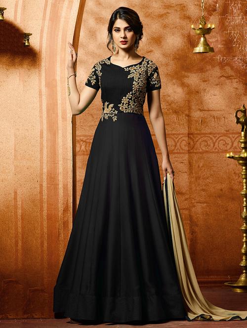 embroidered semi-stitched anarkali suit - 15288238 - Very Small Image - 1