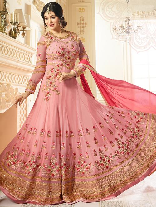 embroidered semi-stitched anarkali suit - 15288539 - Very Small Image - 1