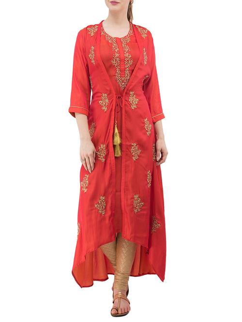 embroidered layered kurta - 15291038 - Very Small Image - 1