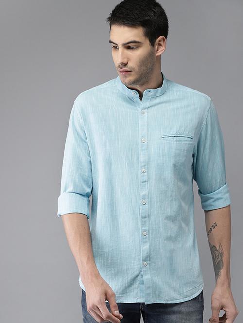 blue linen solid casual shirt - 15292824 - Very Small Image - 1