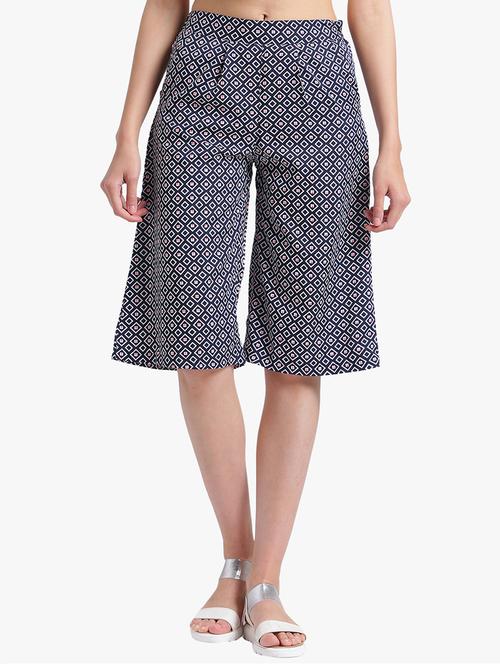navy blue printed culottes - 15293089 - Very Small Image - 1