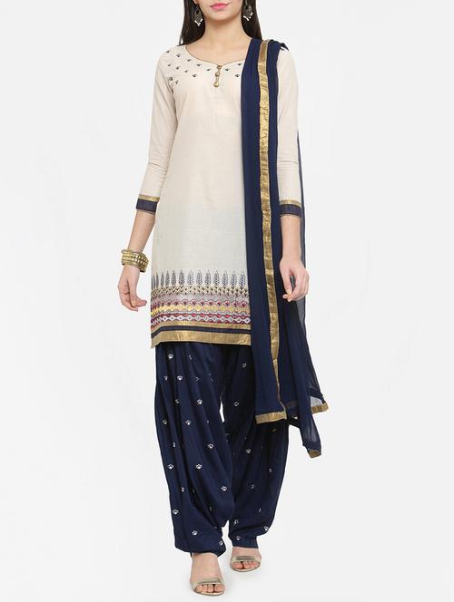 cream embroidered unstitched patiyala suit - 15293679 - Very Small Image - 1