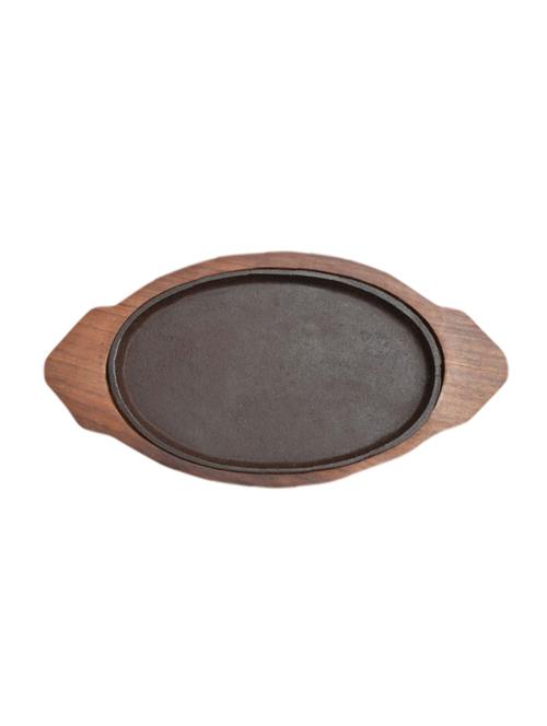wodden sizzler plate with oval base ,13"x7", brown, 2 piece - 15293864 - Very Small Image - 1