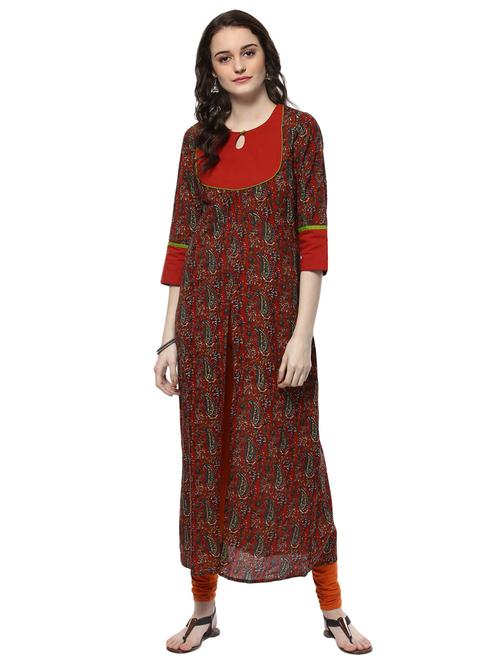 brown cotton a-line kurta - 15294073 - Very Small Image - 1