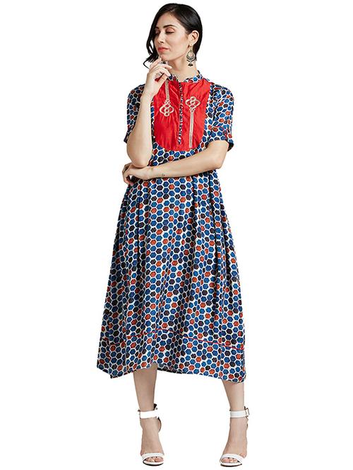 honeycomb print embroidered yoke dress - 15294175 - Very Small Image - 1