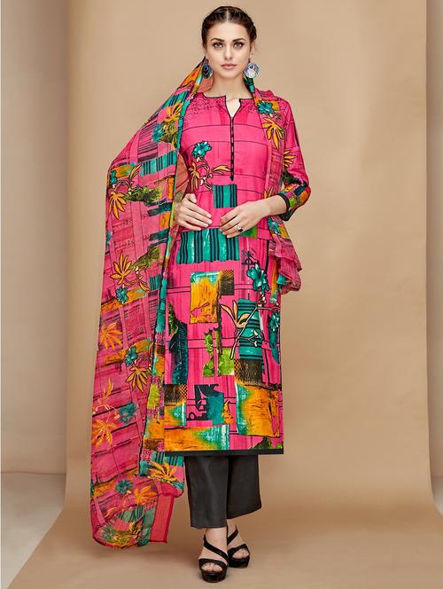 abstract print unstitched straight suit - 15294915 - Very Small Image - 1